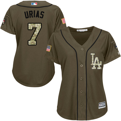 Dodgers #7 Julio Urias Green Salute to Service Women's Stitched MLB Jersey - Click Image to Close